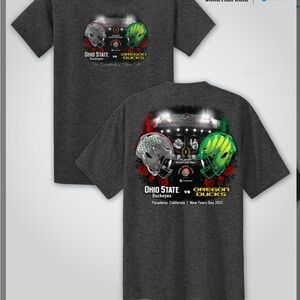 NWT 2025 Rose Bowl Game Dual Ohio Oregon Team Tee, Charcoal Heather Medium